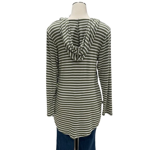 Splendid Green Striped Hoodie Top Small Soft Lounge Coastal Normcore Casual - Picture 8 of 8